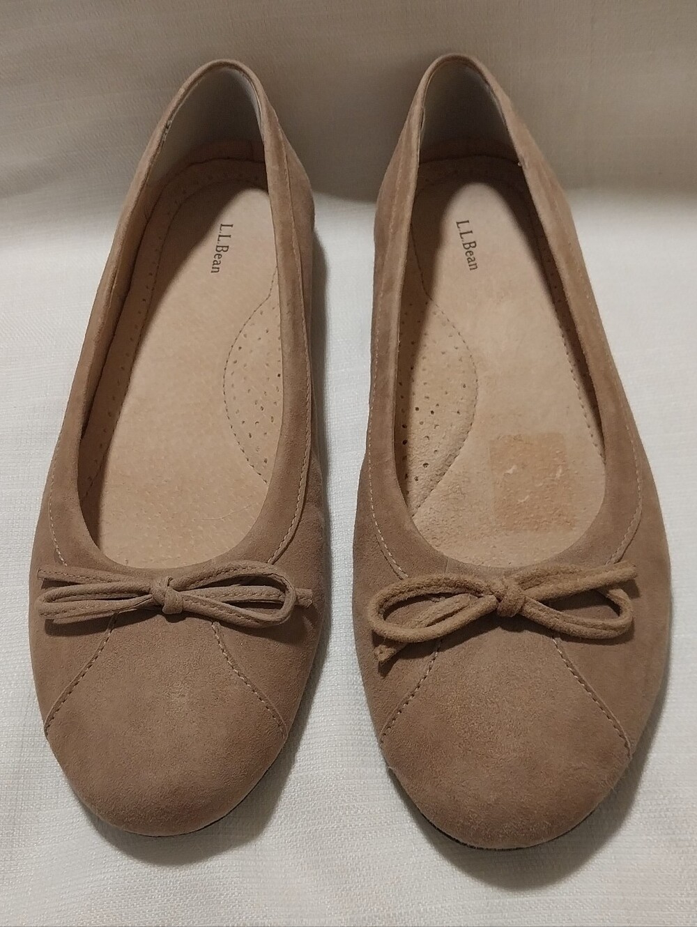 L.L. Bean Tan Suede Classic Ballet Flat with Bow Detail NWOB